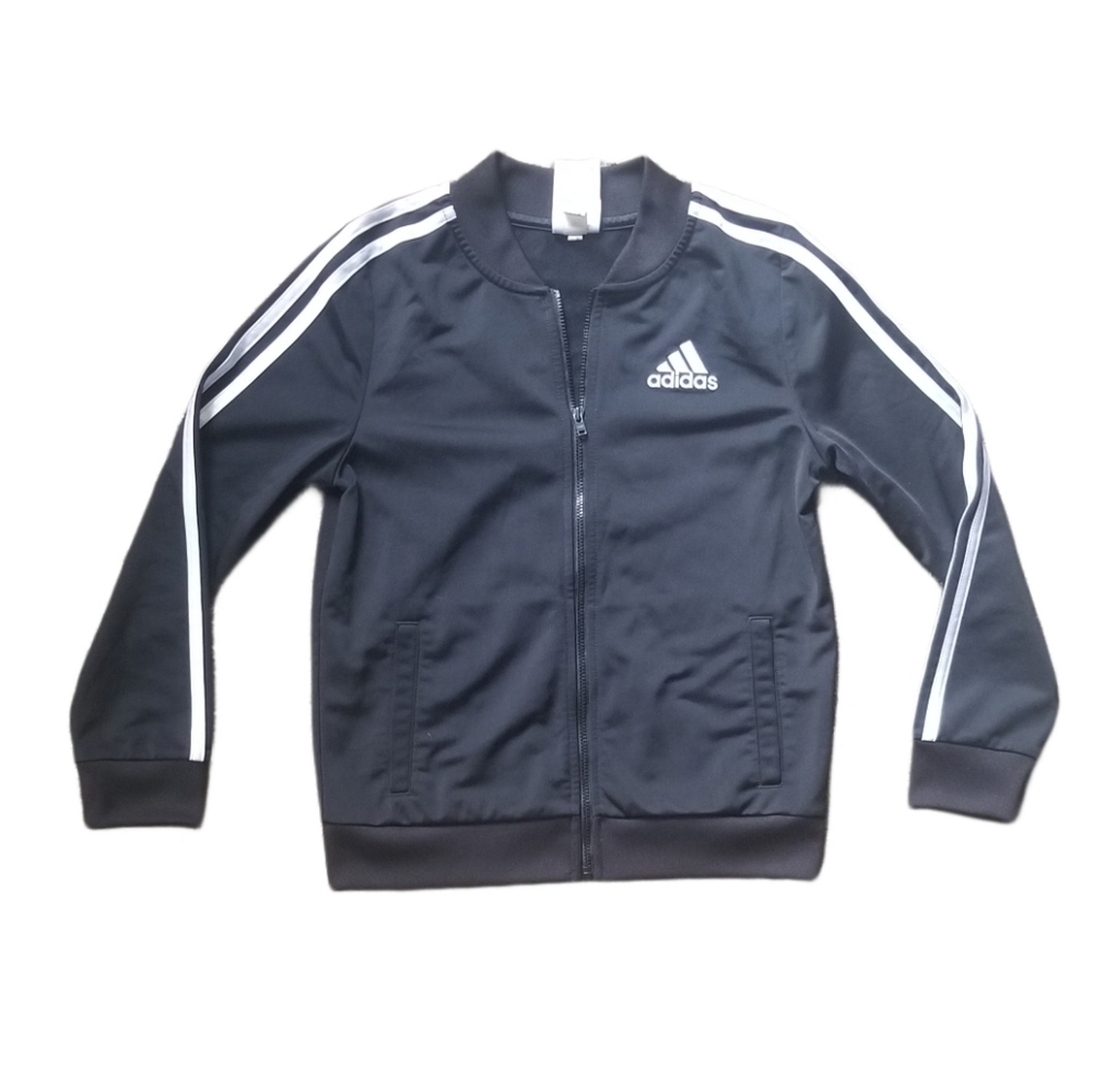Adidas Jacket Boys Size 10/12 Black Polyester Track Zip Up